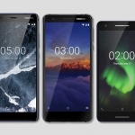 (Left to right) The Nokia 5.1, Nokia 3.1 and Nokia 2.1 smartphones.