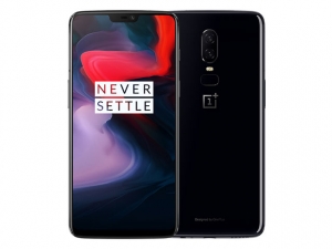 The OnePlus 6 smartphone in mirror black.