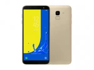 The Samsung Galaxy J6  smartphone in gold.