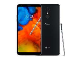The LG Q Stylus smartphone in black.