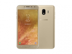 The Samsung Galaxy J4 smartphone in gold.