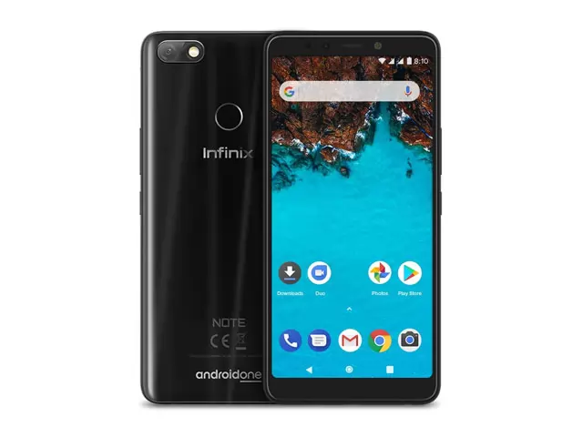 The Infinix Note 5 smartphone in black.