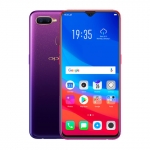 The OPPO F9 smartphone in starry purple and sunrise red.