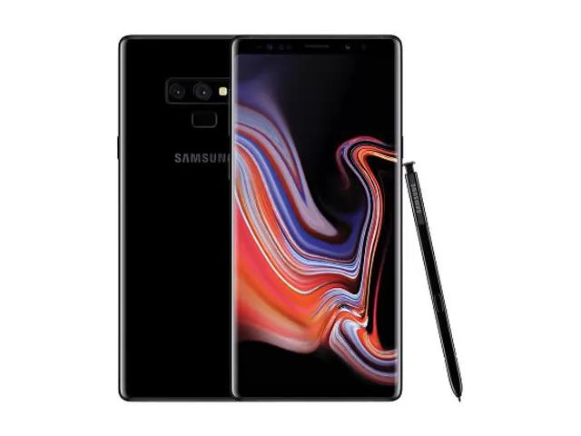 The Samsung Galaxy note 9 smartphone in black.