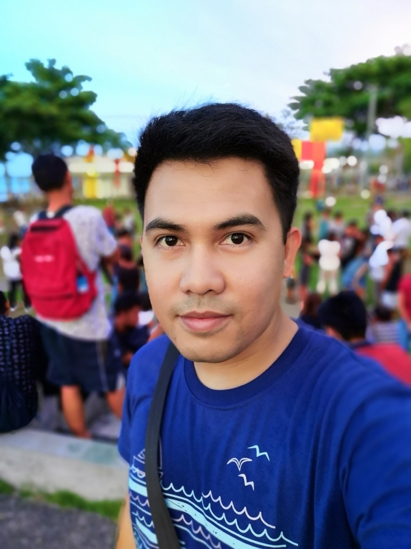 Selfie with bokeh and beautification.