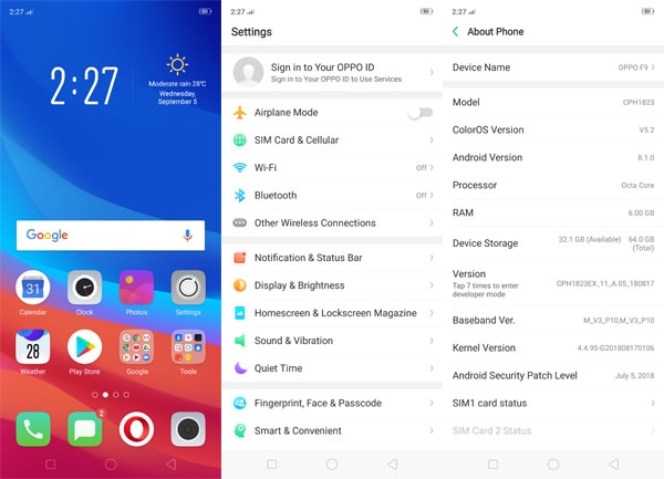 OPPO F9 screenshots.