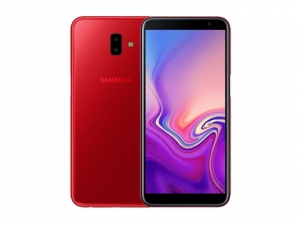 The Samsung Galaxy J6+ smartphone in red.
