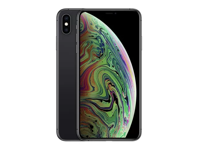 The iPhone Xs Max smartphone in space gray.