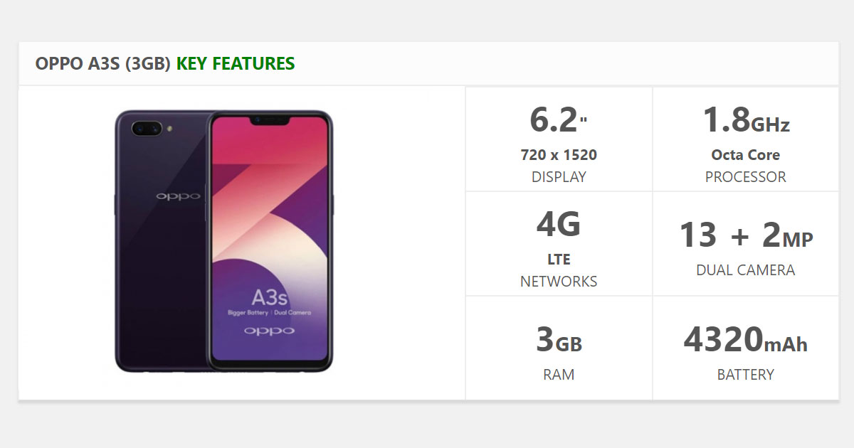 OPPO A3s (3GB) - Full Specs, Official Price and Features