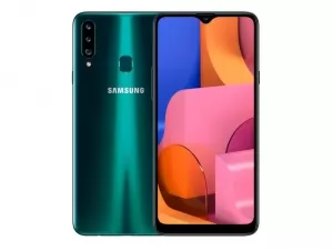 The Samsung Galaxy A20s smartphone in green.