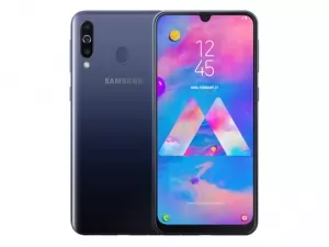 The Samsung Galaxy M30 smartphone in gradation blue color.
