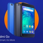 The Redmi Go smartphone in black and blue color choices.