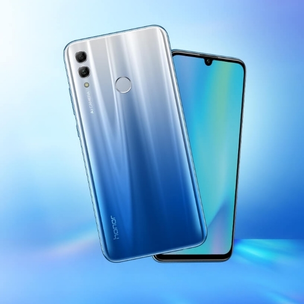 The Honor 10 Lite smartphone in sky blue.