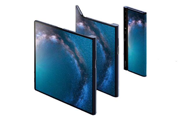 The Huawei Mate X folds to a smartphone configuration.
