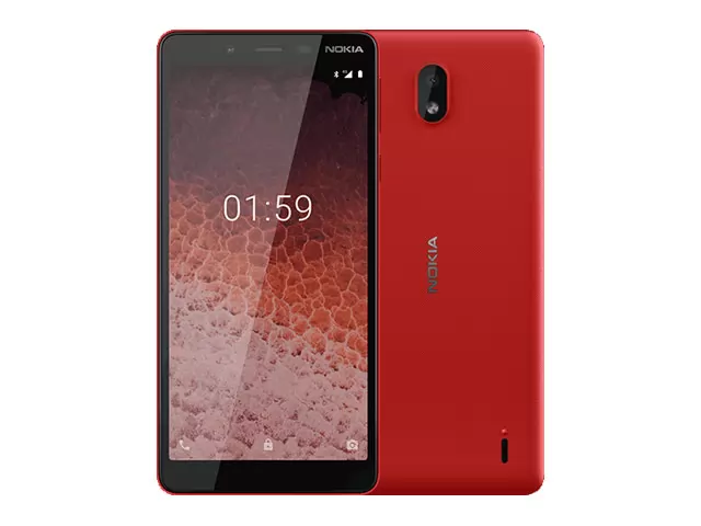 The Nokia 1 Plus smartphone in red.