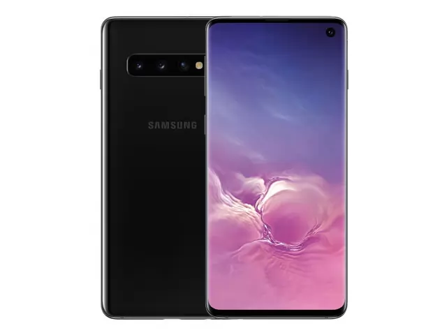 The Samsung Galaxy S10 smartphone in black.