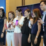 Samsung execs pose with the Samsung Galaxy S10 smartphones.