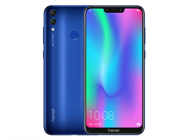 The Honor 8C smartphone in blue.