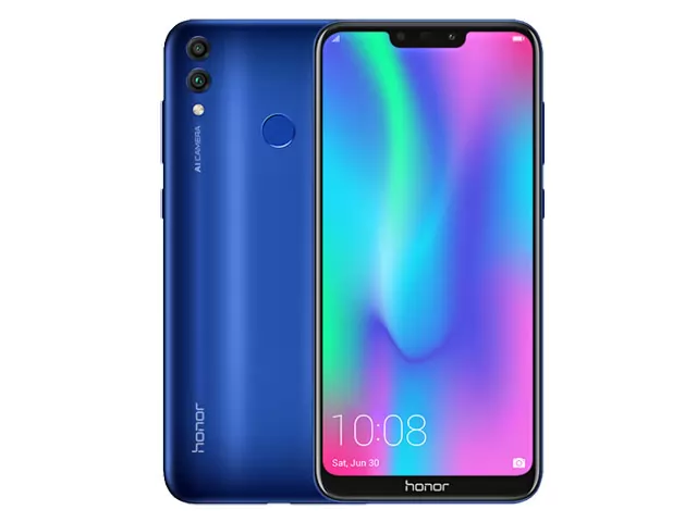 The Honor 8C smartphone in blue.