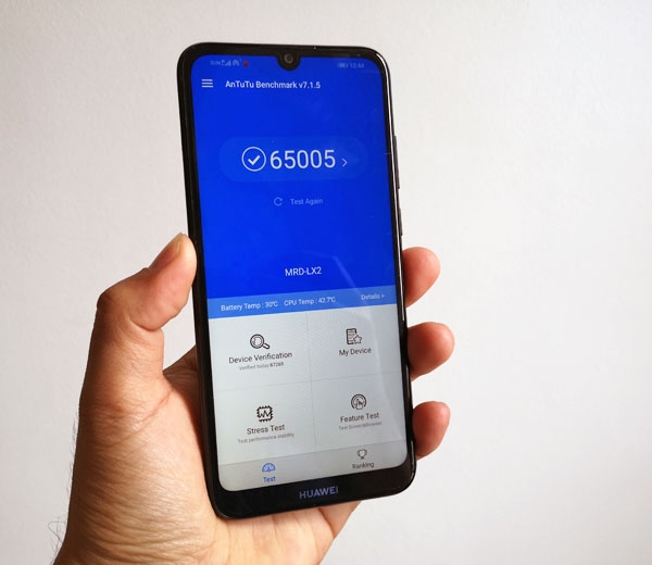 The Huawei Y6 Pro 2019 scores 65,005 points on Antutu!