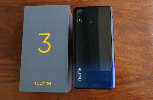 The Realme 3 and its box.