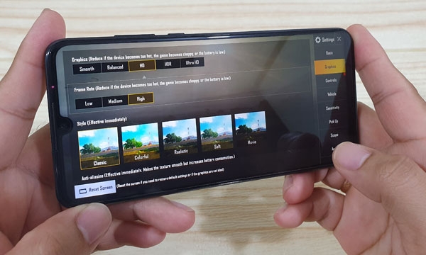 Graphics settings for PUBG Mobile on the Huawei P30 Lite.