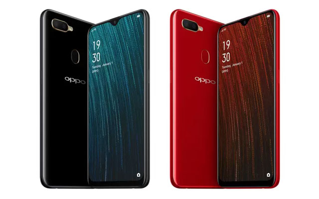The OPPO A5s smartphone in black and red.