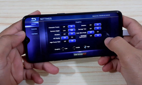 Graphics settings for Mobile Legends on the Realme 3 Pro.