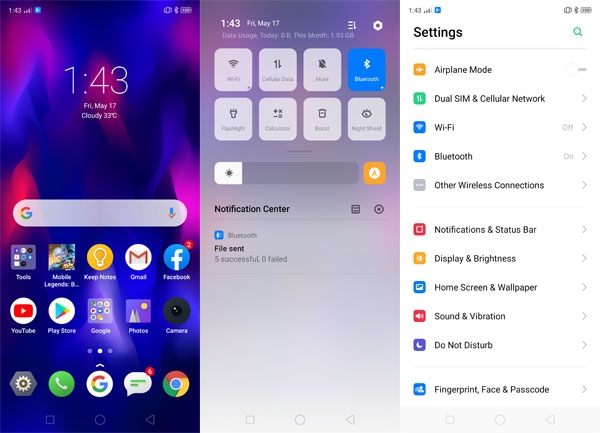 Realme 3 Pro screenshots (after software update).