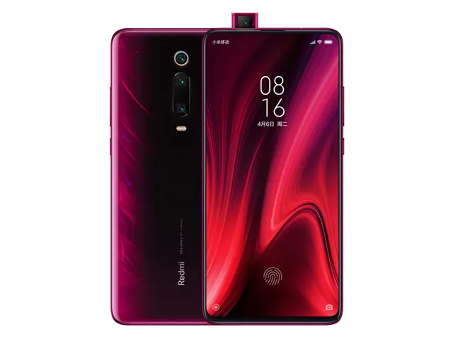 The Redmi K20 Pro smartphone in flame red color.
