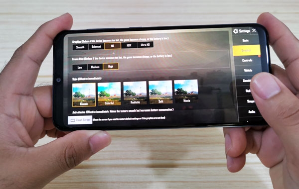 Graphics settings for PUBG Mobile on the Samsung Galaxy A30