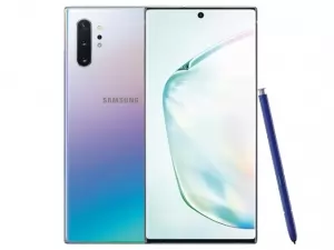The Samsung Galaxy Note 10+ smartphone in Aura Glow color.