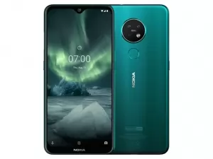 The Nokia 7.2 smartphone in cyan green color.
