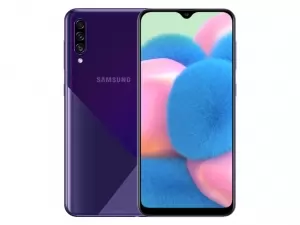The Samsung Galaxy A30s smartphone in crush violet color.
