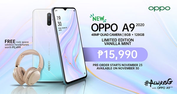 OPPO A9 2020 Vanilla Mint price and freebies.