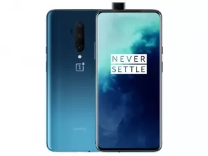 The OnePlus 7T Pro smartphone in Haze Blue color.