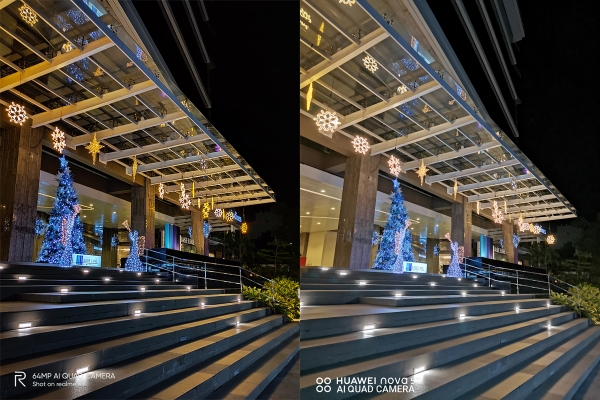 Sample night mode picture by Realme XT (left) and Huawei Nova 5T (right).