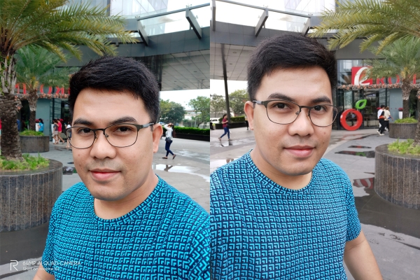 Sample selfies by Realme XT (left) and Huawei Nova 5T (right).