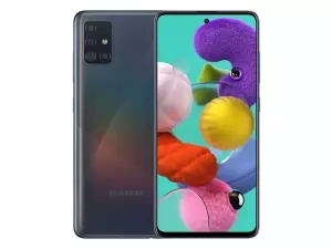The Samsung Galaxy A51 smartphone in Prism Crush Black color.