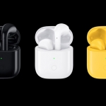 The Realme Buds Air in black, white and yellow.