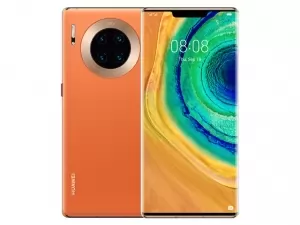 The Huawei Mate 30 Pro 5G smartphone in orange color.