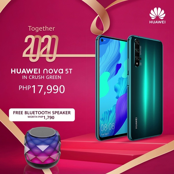 The Huawei Nova 5T Crush Green promo.