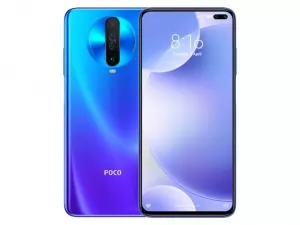The POCO X2 smartphone in Atlantis Blue color.