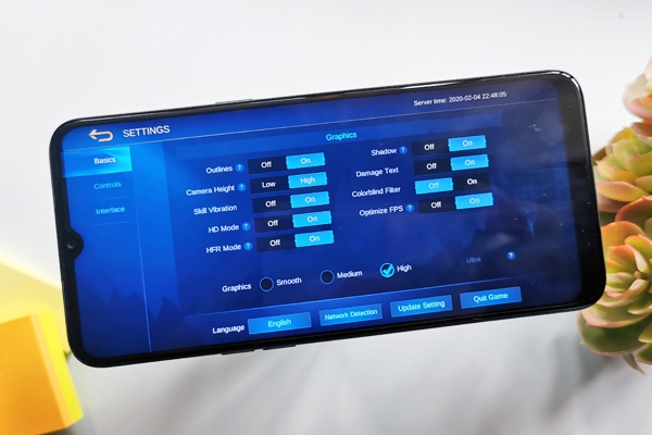 Graphics settings of Mobile Legends on the Realme 5i.