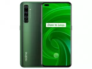 The Realme X50 Pro smartphone in Moss Green color.