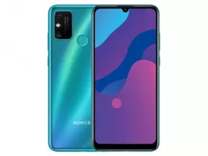 The Honor Play 9A smartphone in Blue Water Emerald color.