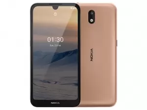 The Nokia 1.3 smartphone in sand color.