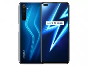 The Realme 6 Pro smartphone in Lightning Blue color.