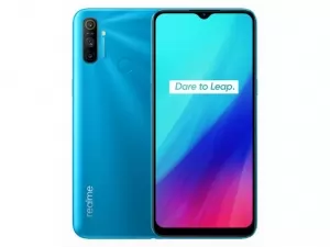 The Realme C3 smartphone in Frozen Blue color.