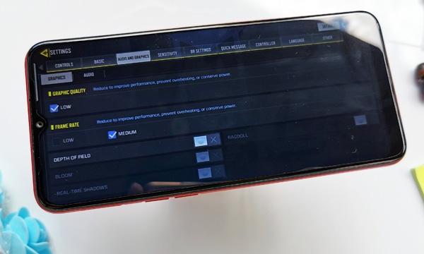 Graphics settings of Call of Duty Mobile on the Realme C3.